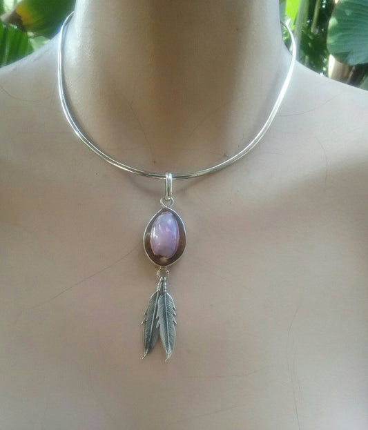 feather lavender shell pendant sterling silver ethnic gypsy hippy boho