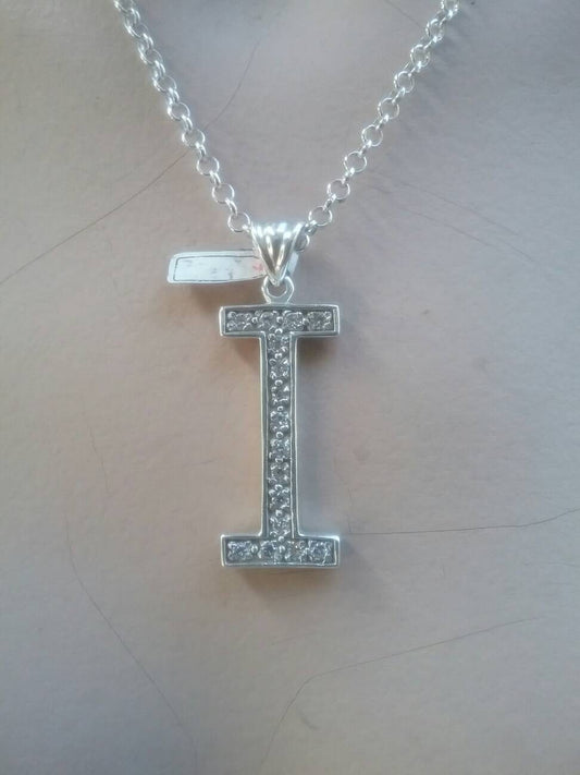 Large letter I alphabet bling pendant gangster necklace sterling silver