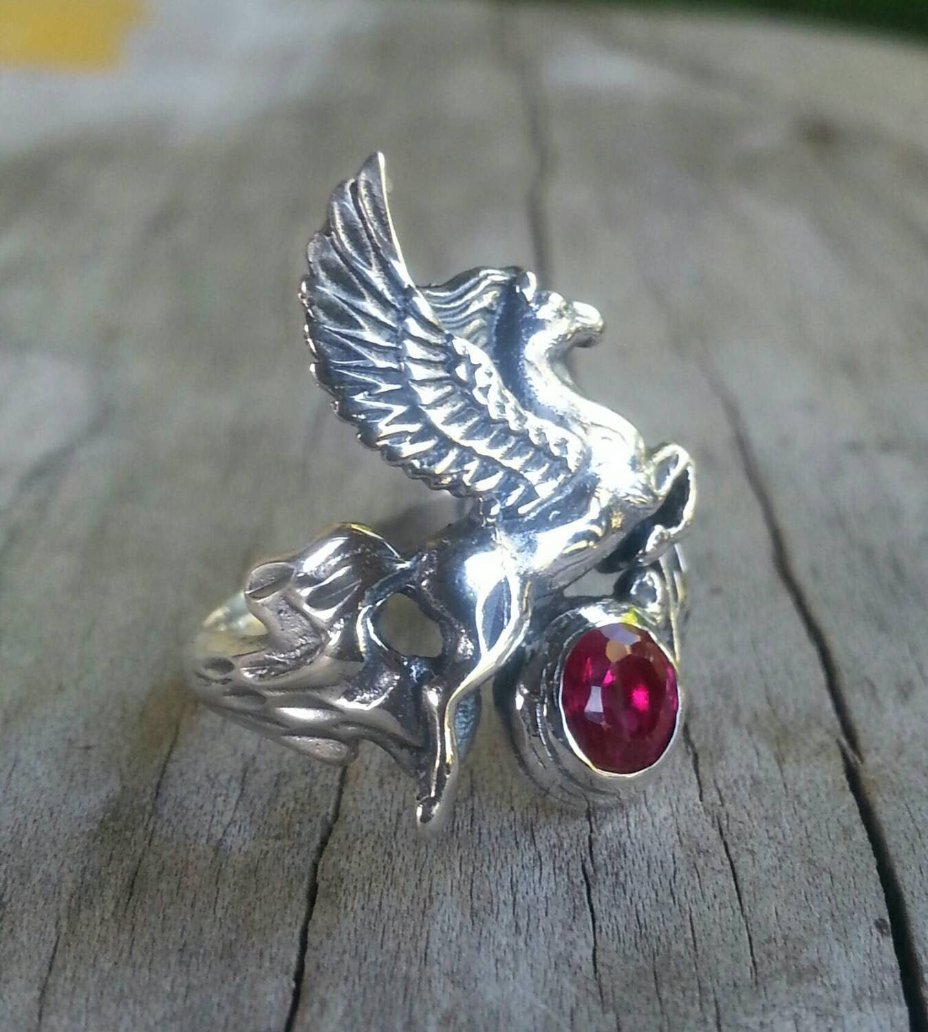 PEGASUS ring,sterling silver,mythical horse, unicorn, fantasy,alternative,new age,magic,mystical, boho,hippy,gypsy, art nouveau,handmade,