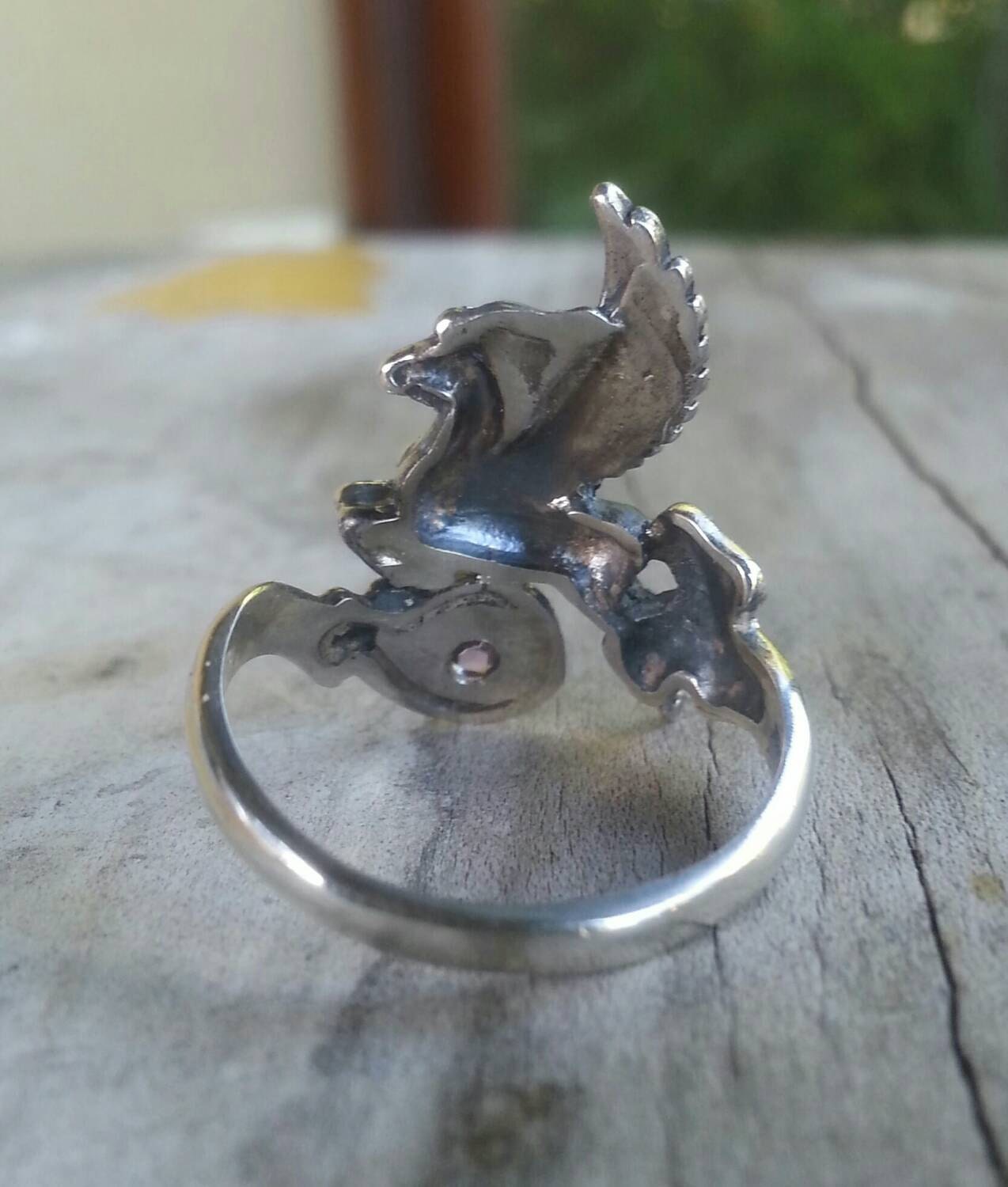 PEGASUS ring,sterling silver,mythical horse, unicorn, fantasy,alternative,new age,magic,mystical, boho,hippy,gypsy, art nouveau,handmade,