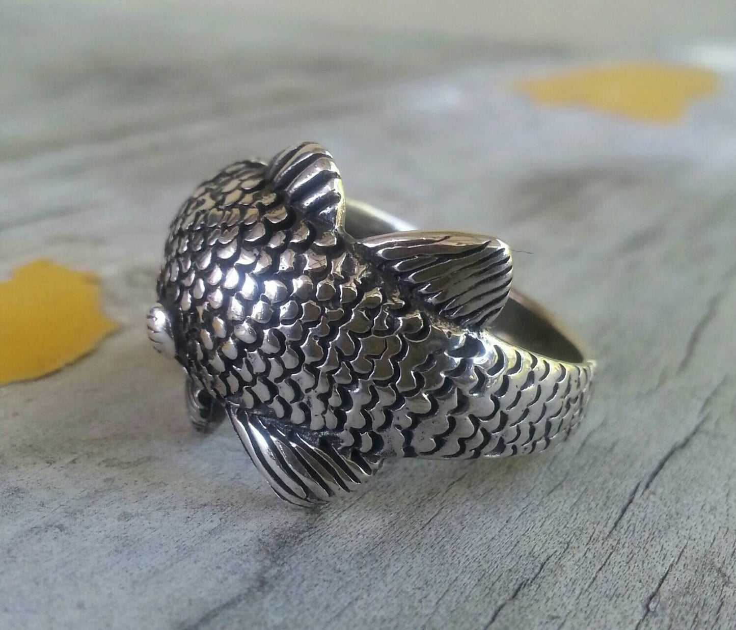 Koi fish Japanese tattoo design chinese good luck sterling silver ring