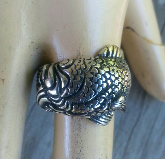 Koi fish Japanese tattoo design chinese good luck sterling silver ring