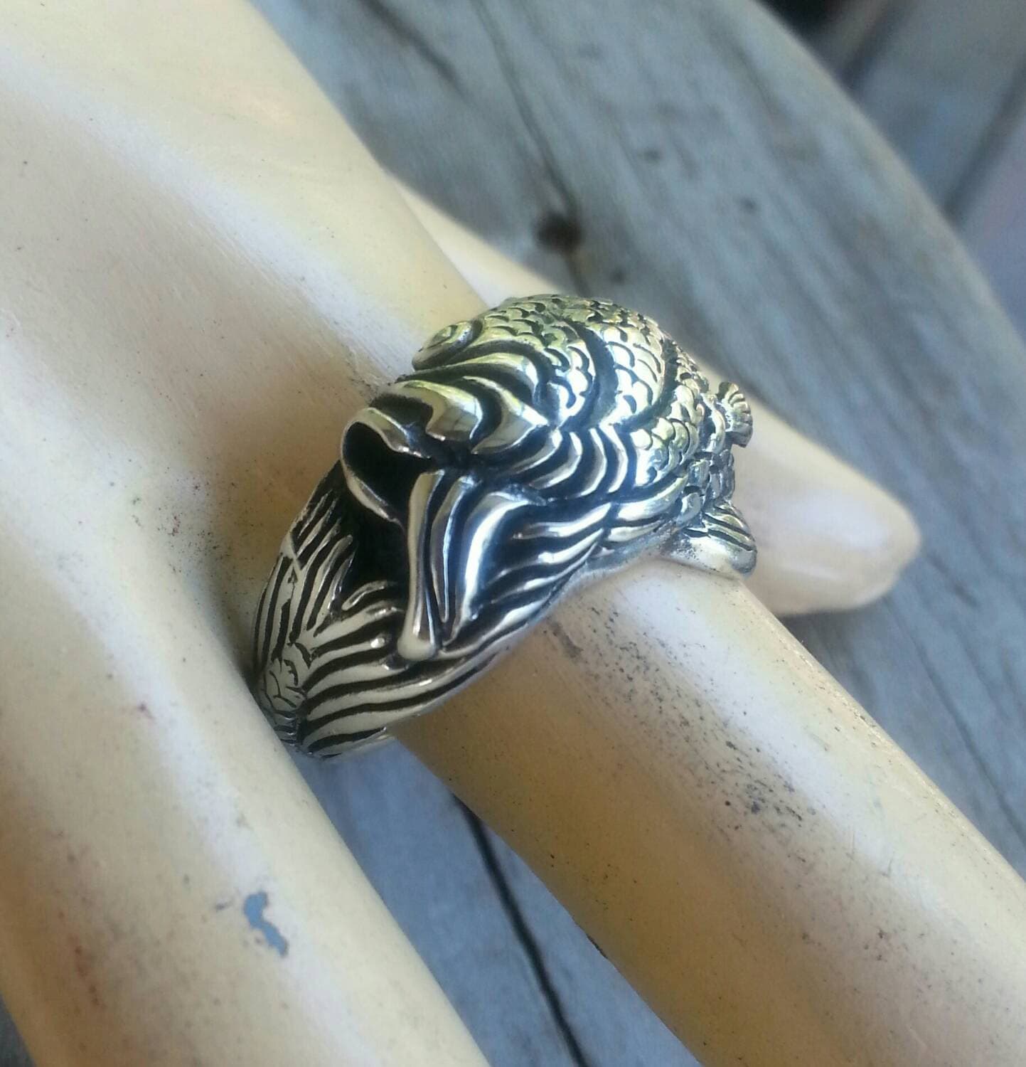 Koi fish Japanese tattoo design chinese good luck sterling silver ring