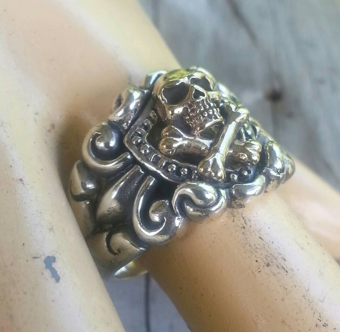 gold skull and crossbones,two tone ring,9ct gold,sterling silver,pirate,mans wedding,gold skull,shield, medieval,steampunk,boho,hipster