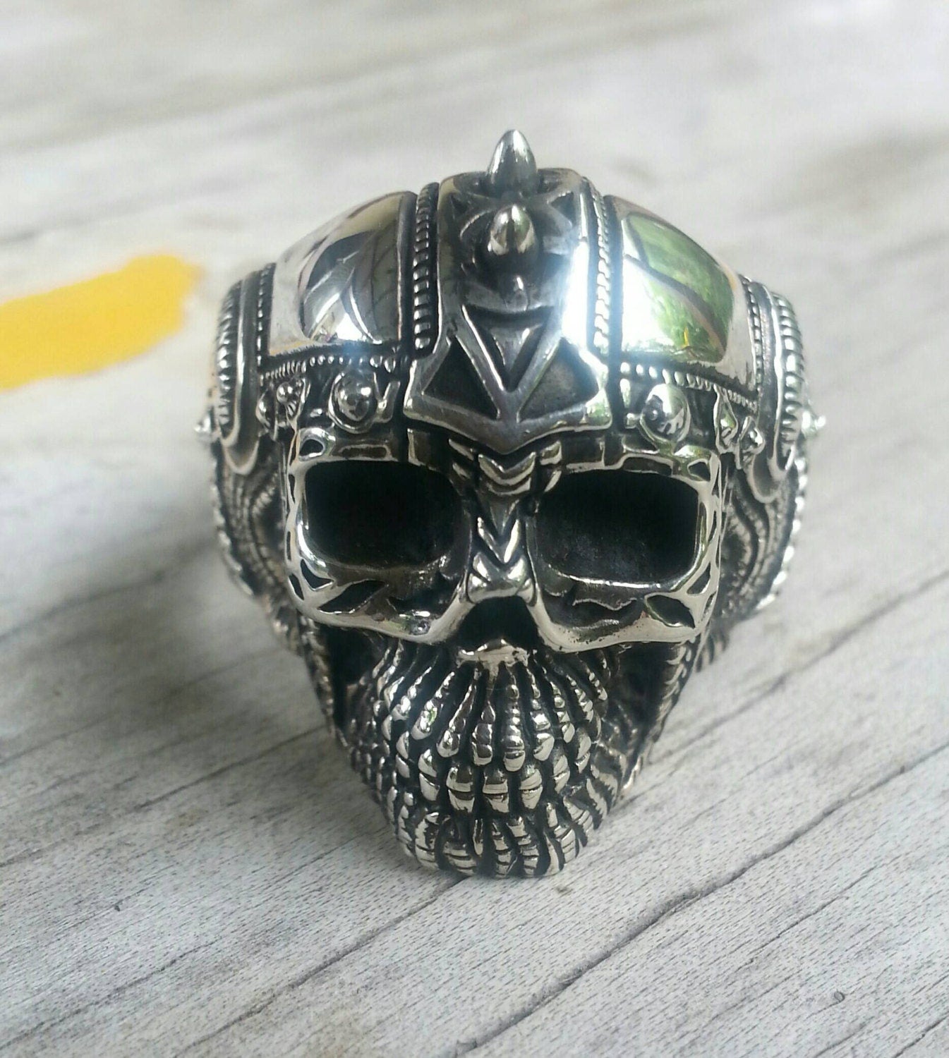 Viking Skull medieval steampunk tribal mens wedding dress sterling silver ring