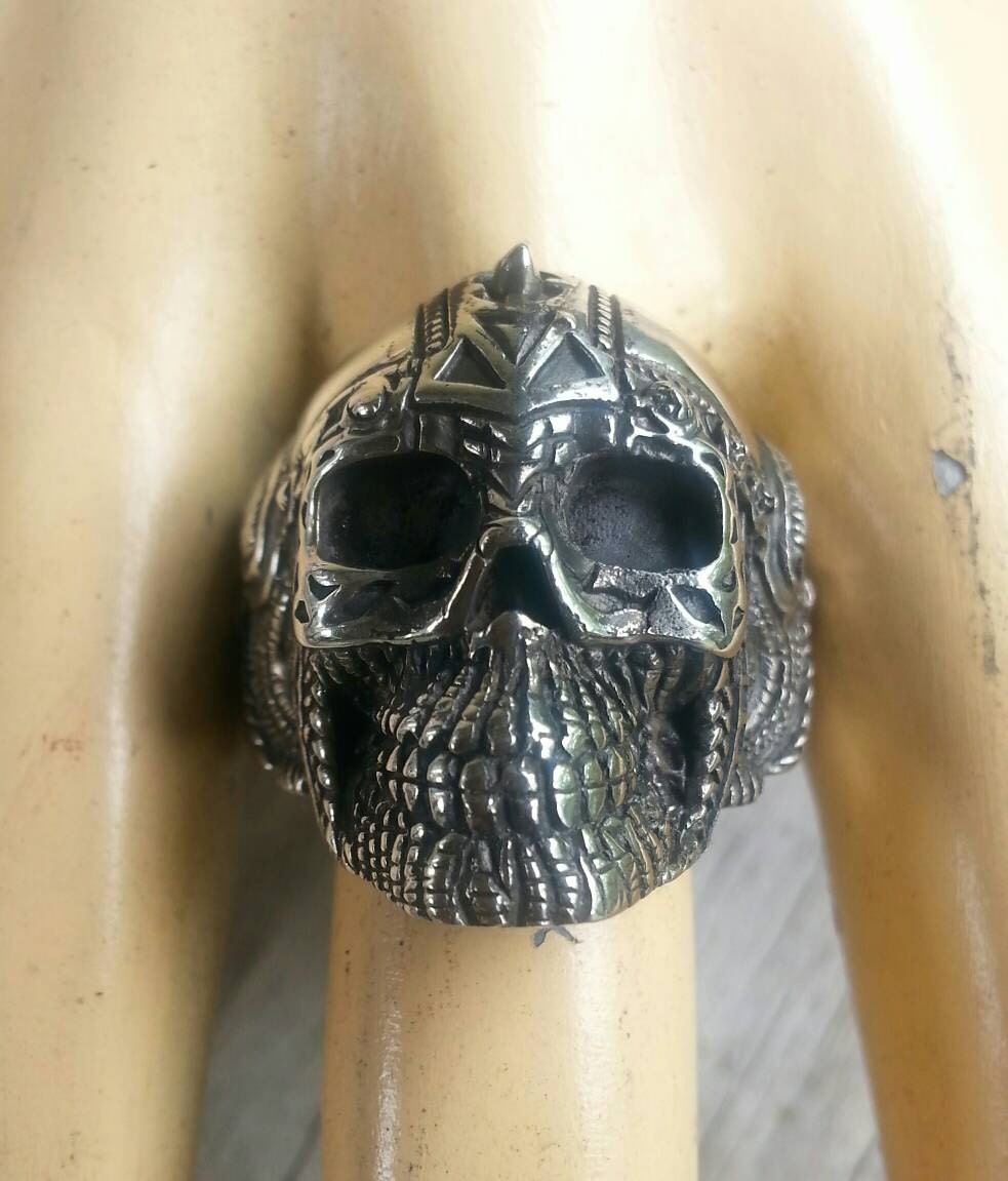 Viking Skull medieval steampunk tribal mens wedding dress sterling silver ring